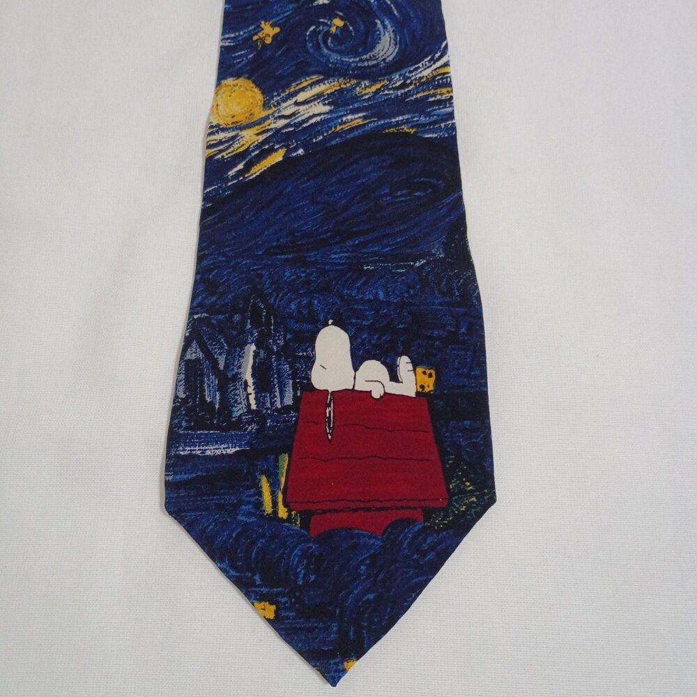 Peanuts Men's Silk Tie Vincent Van Gogh Starry Night Snoopy "Goodnight, Vincent"